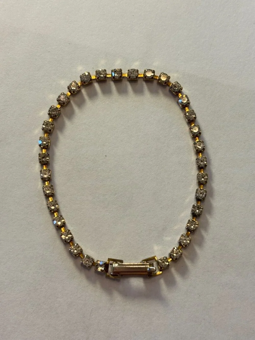 Vintage Gold Tone Cup Chain Rhinestone Tennis Bracelet